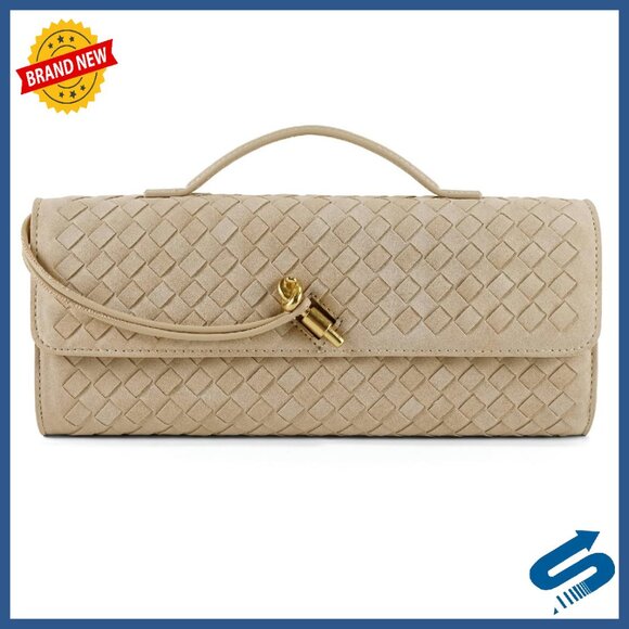 Woven Faux Leather Evening Bag Clutch Satchel Shoulder Handbag